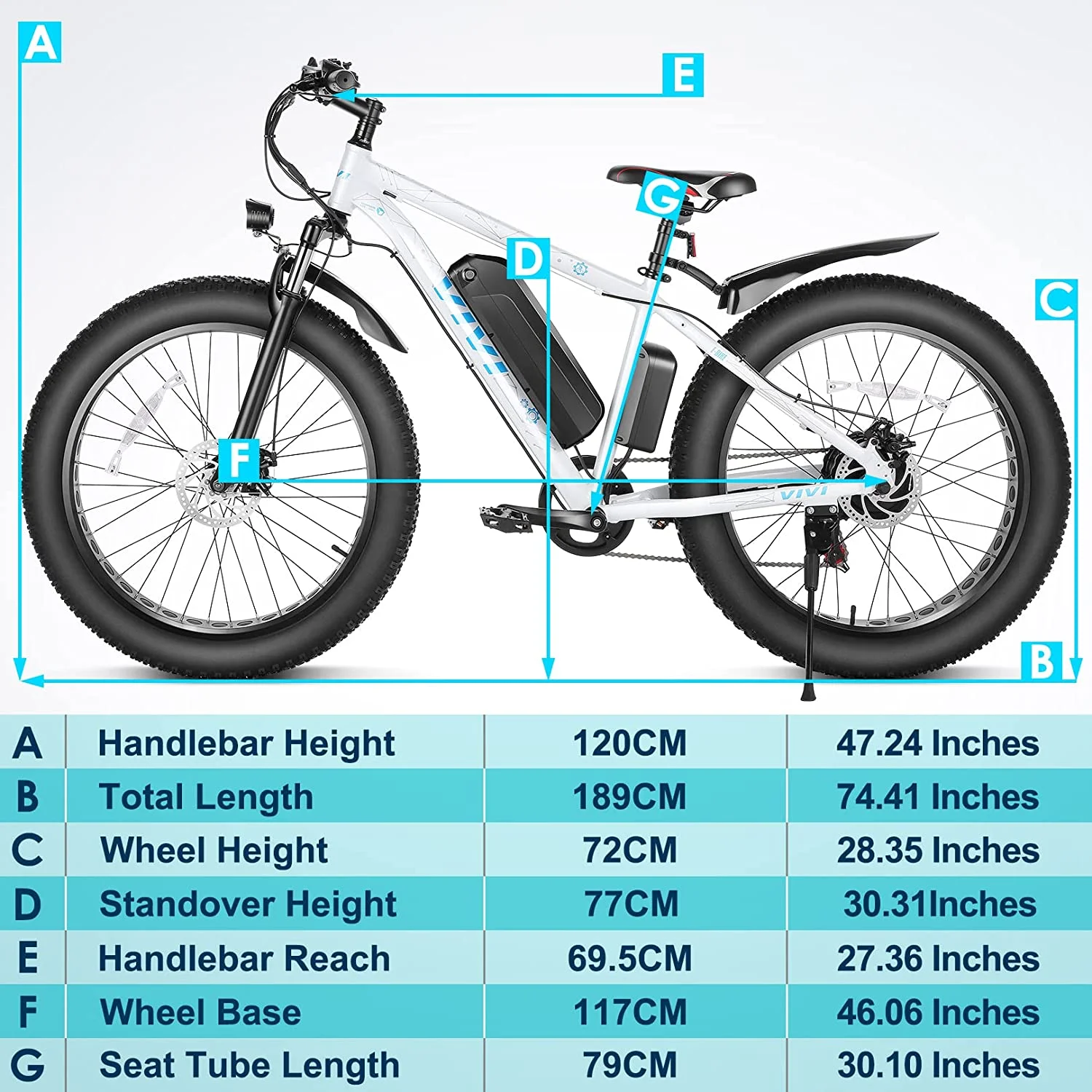 Vivi Electric Bike 26 x 4.0 Fat Tire Electric Bike 500W All Terrain Electric Bike 50 Miles Long Range Electric Mountain Bike Beach Bike Snow Bike