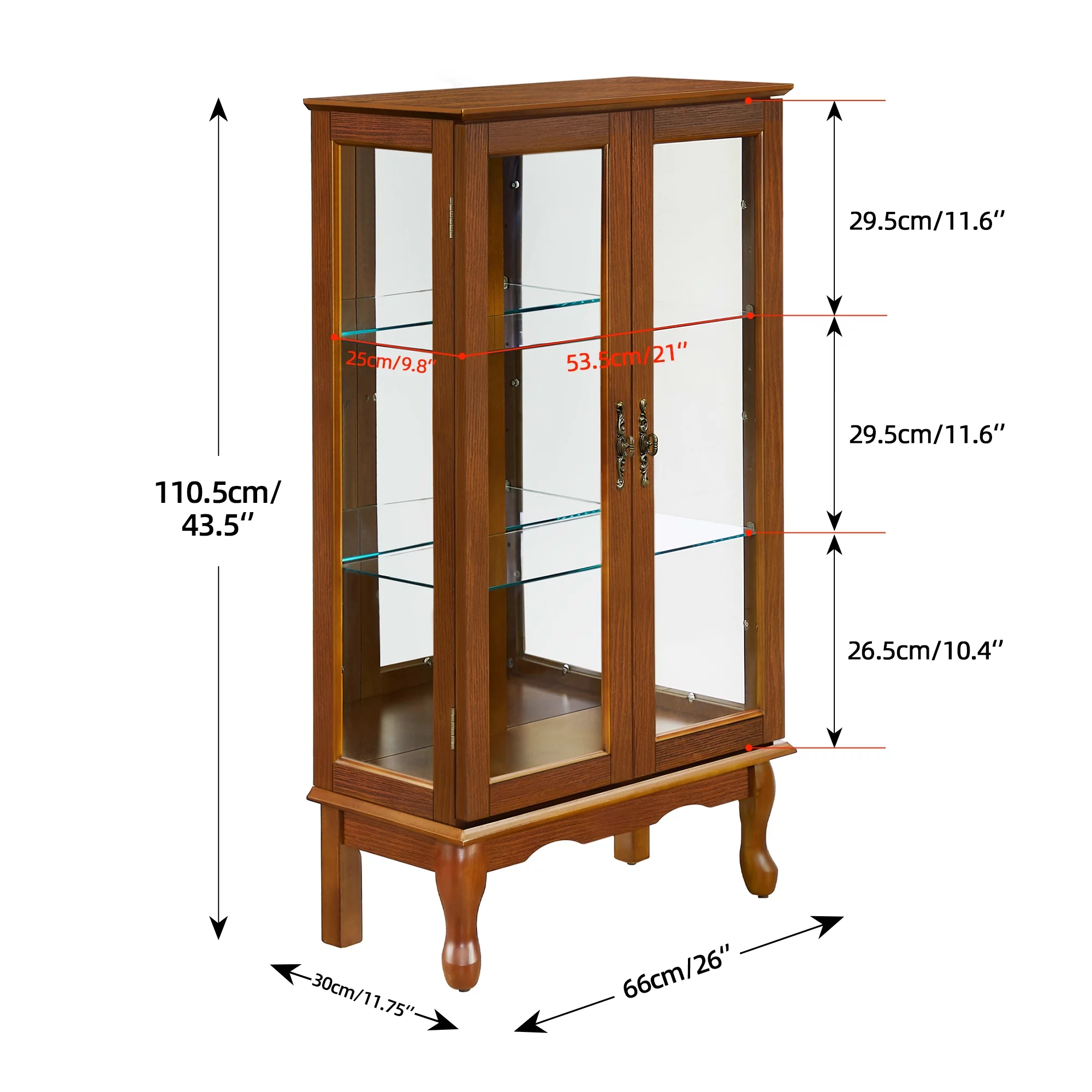 Ufurpie 3 Tier Lighted Curio Display Cabinet with Adjustable Shelves and Tempered Glass Doors,Wooden China Storage Cabinet,Oak