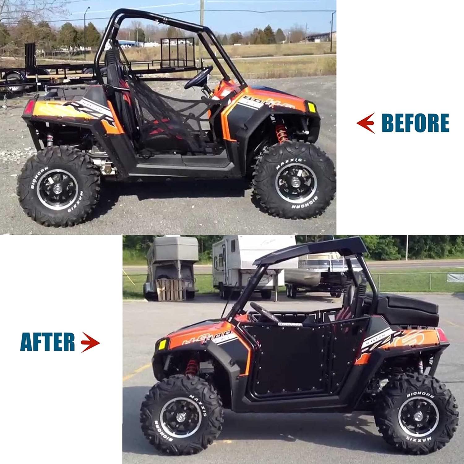 RockyParts UTV Doors Compatible with 2008-2014 Polaris RZR 800|S 800|RZR 570|XP 900, Dual Stage Automotive Style Metal Doors 2PCS (Black)