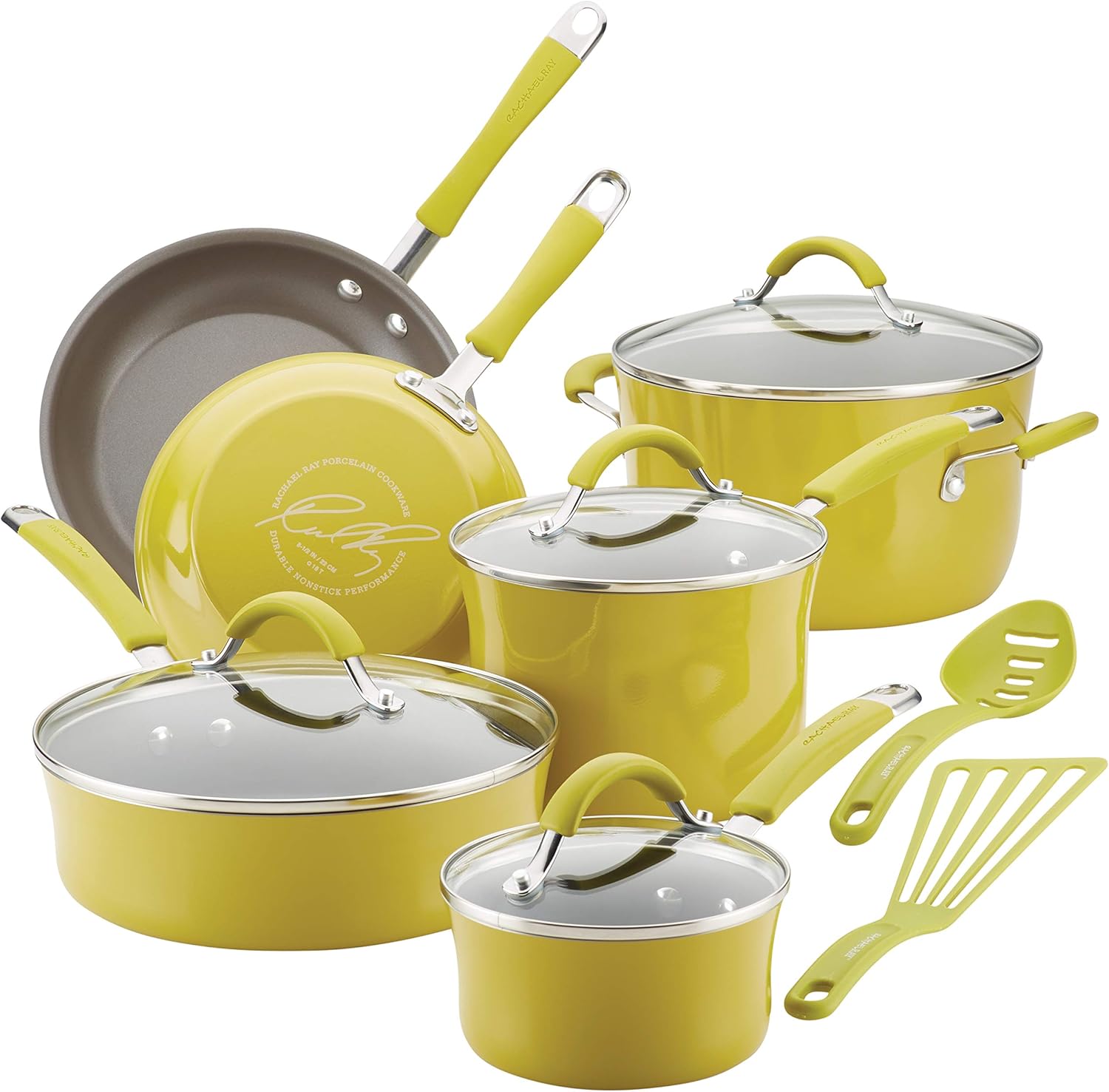 Rachael Ray Cucina Nonstick Cookware Pots and Pans Set, 12 Piece, Agave Blue