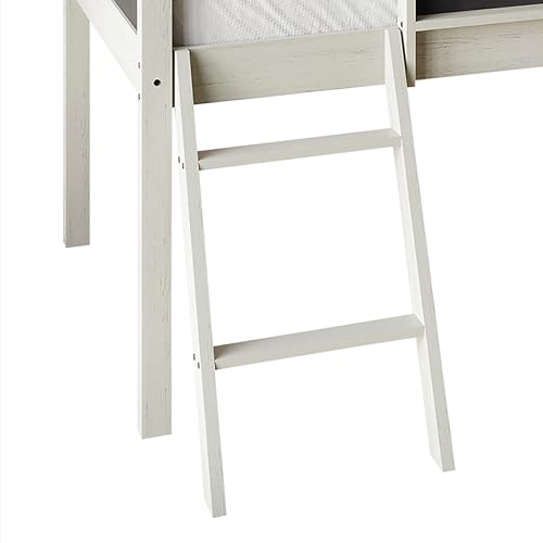 Low Loft Bed with Slide, Climbing Ladder, Chalkboard, Wood Twin Loft Bed Frame with Guardrail for Kids Toddler Boys Girls, Antique Gray
