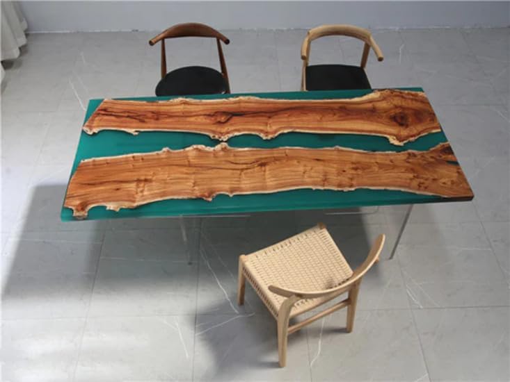 Customized Large Epoxy Table, Green Epoxy with Live Edge Wood, Resin Dining Table for 2, 4, 6, 8, Epoxy Coffee Table, Living Room Table, Home décor (16.5" Inches Tall, 72 x 48 Inches)