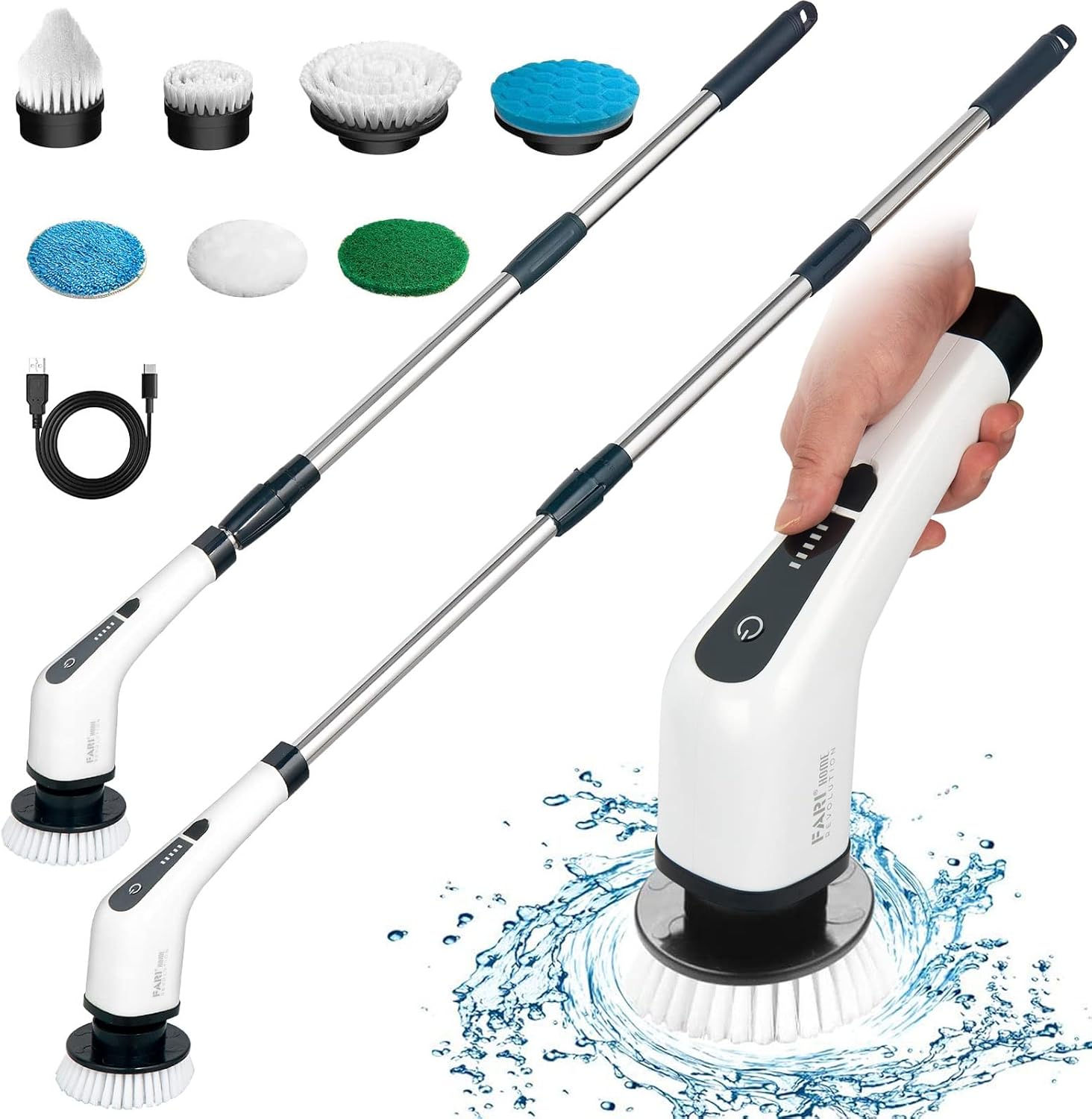 Electric Spin Scrubber, FARI Cordless Cleaning Brush with 7 Replaceable Brush Heads, Tub and Floor Tile 360 Power Scrubber Mop with Adjustable Handle for Bathroom Kitchen Car (Yellow) Pack of 2