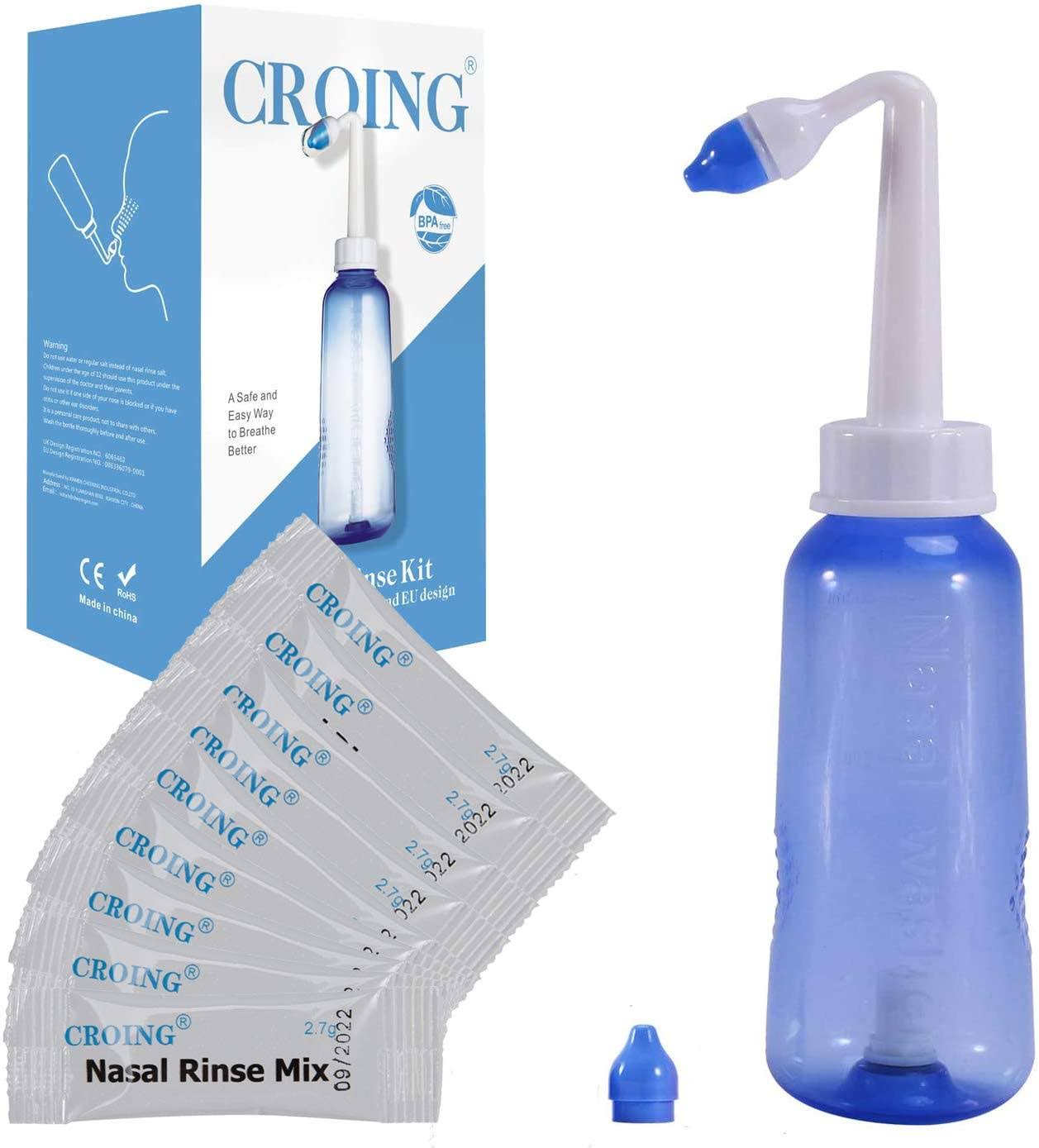 CROING 300ml Bottle with 120 Packets Neti Salt , Nasal Rinse Kit , Sinus Rinse , Neti Pot , Nose Wash , Nasal Irrigation , Sinus