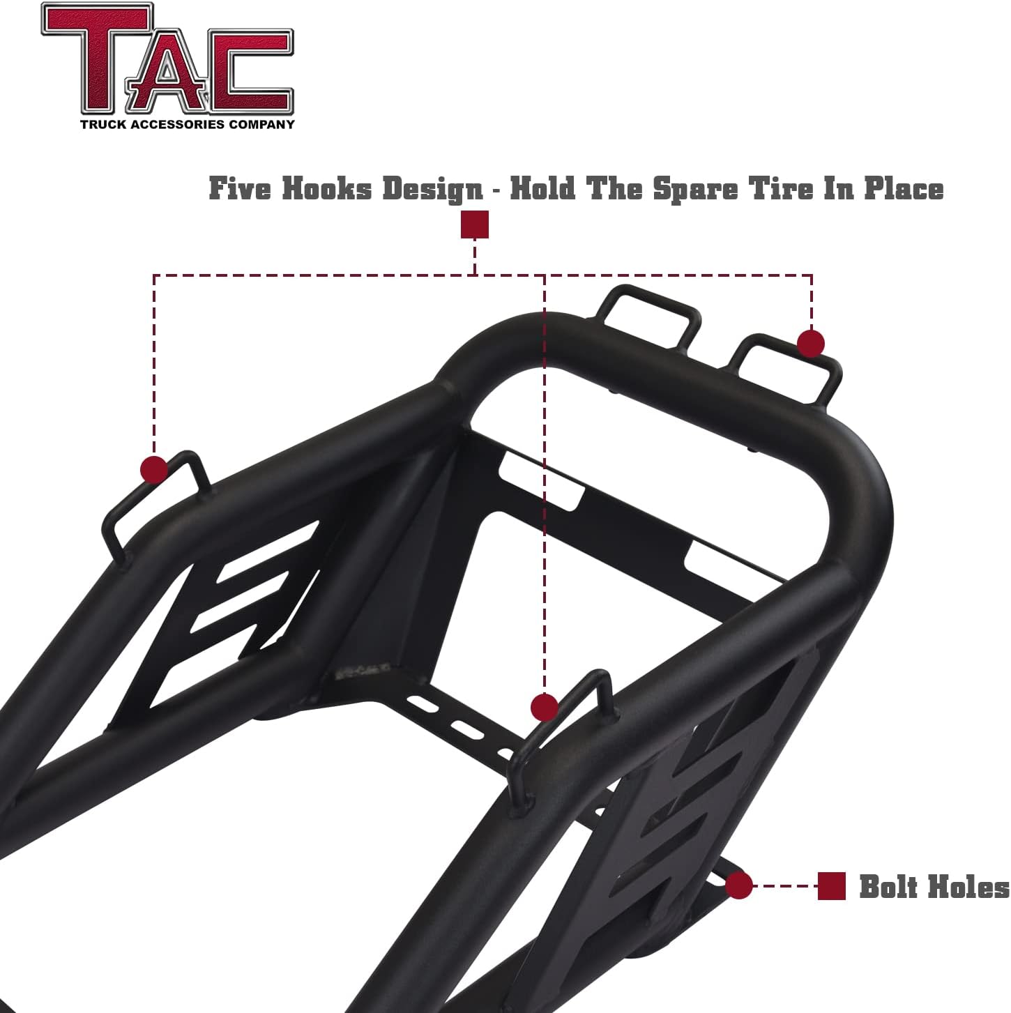 TAC Universal Spare Tire Carriers/Mount Fit for 40 inch Tire Heavy Duty Pickup Truck Bed Rack Accessories Organizer Holder Fine Textured Black