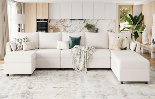 Modular Sectional Sofa, 8 Seat Sectional Couches for Living Room, U Shaped Sectional Sofa with Storage, Comfy modular Sectional Sleeper Sofa with Chaise, Convertible Modular Couches(Light Grey)