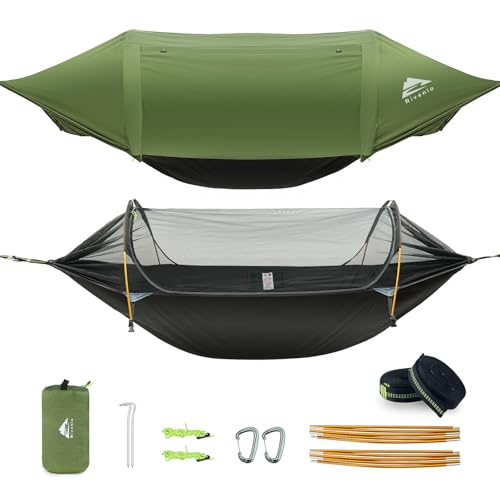 Camping Hammock Tent with Mosquito Net & RainFly, 3 in 1 Waterproof Lightweight Portable Sleeping Hammock Bug Backpacker Travel Outdoor Gear with Tree Strap Swing, for Hiking Patio Expedition