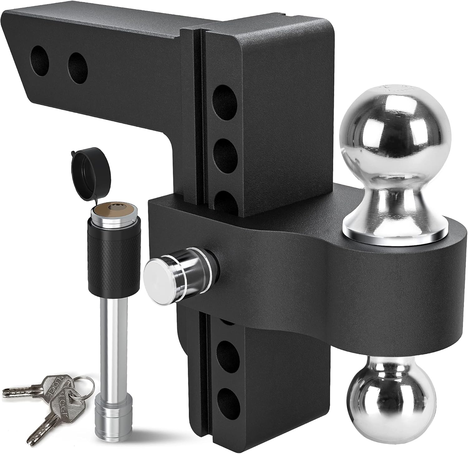 YITAMOTOR Adjustable Trailer Hitch Ball Mount, Fits 2-Inch Receiver, 10-Inch Drop Hitch w/Forged Aluminum Shank, 2-Inch and 2-5/16-Inch Combo Stainless Steel Tow Balls with Double Pin Key Locks, Black