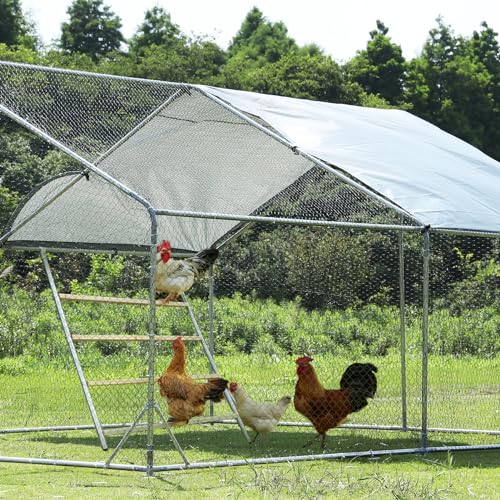 PETSFIT Chicken Coop Run with Anti-Rust Durable Steel, Large Walk-in Poultry Cage Chicken Runs for Yard with Cover, Chicken Pen for Outdoor Farm Use, Duck House(118"x158"x76.8")