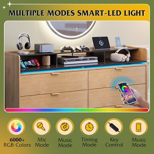 WLIVE 9 Drawer Dressers, Modern Large Wood Dresser Chest for Bedroom Organize with Sturdy Metal Handle, TV Stand for 75 inch TV, Living Room Office, Hallway, Ball Bearing Slide, Grey Oak (63" W)