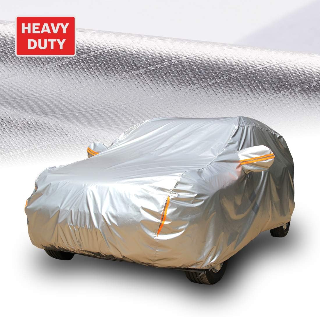 Tecoom Super Heavy Duty Multiple Layers Car Cover All Weather Waterproof Windproof Snow Sun Rain Protective with Buckles & Belt,Without Mirror Pockets Fit 150-178 Length Coupe/Convertible/Sport Car