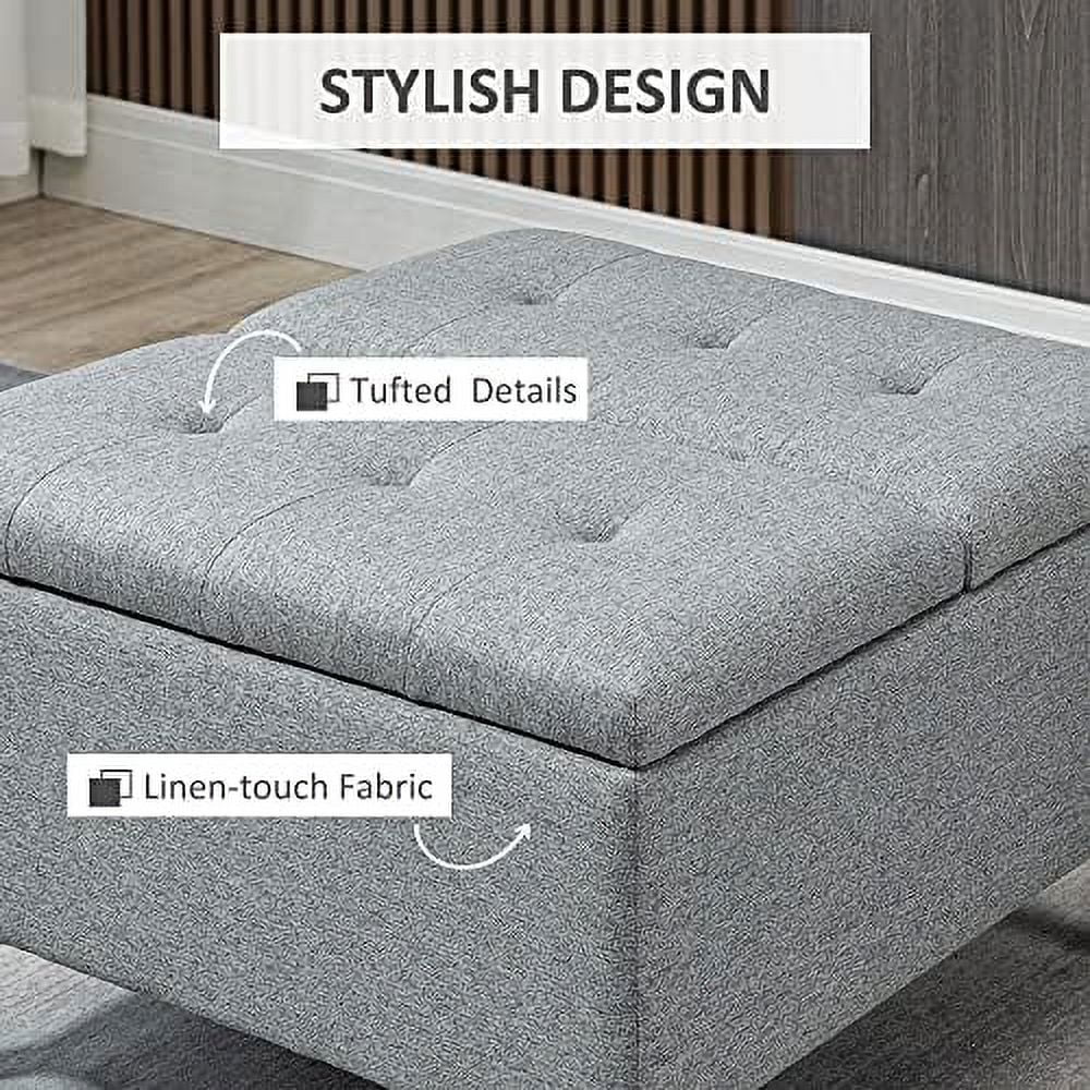 RUNFAYBIU 30" Square  Ottoman  Upholstered Ottoman Coffee Table with Lift Top  Button Tufted and Wood Legs  Accent Footstool for Living Room  Light Grey