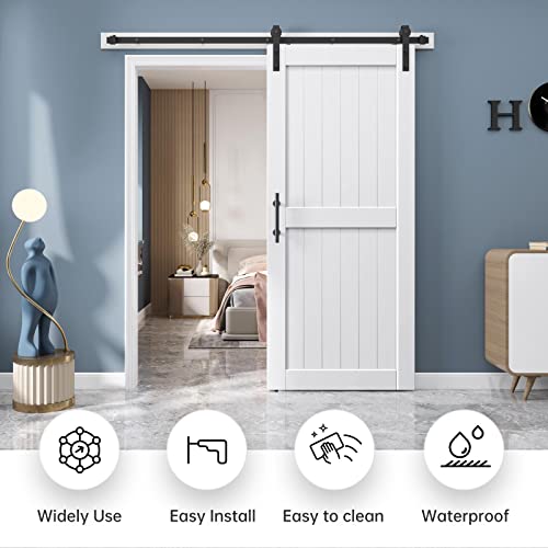 EaseLife 54 x 84 inch White Barn Door with 9FT Sliding Door Hardware Kit Included & Handle,Solid Wood Covered with Waterproof PVC Surface,DIY Assemblely,Easy Install,H-Frame,Fit 50-52in Wide Opening