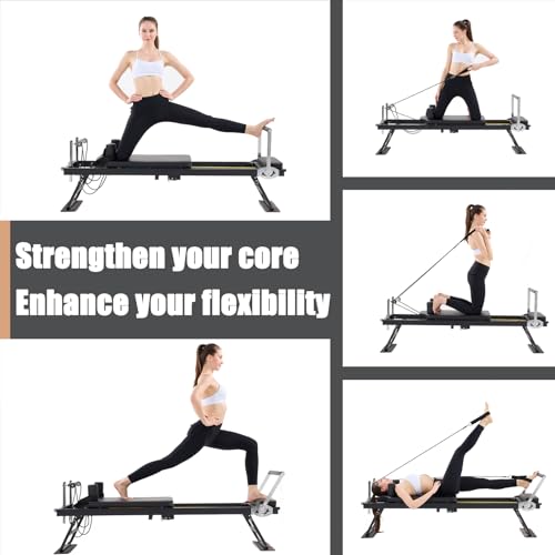 Pilates Reformer Machine Home Indoor Workout Machine，Foldable Pilates Reformer Equipment for Home Gym Cardio Fitness -Up to 250 lbs Weight Capacity-Personal Indoor Sport Apparatus-Birthday Gift