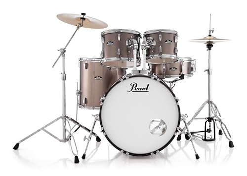 Pearl Roadshow Drum Set 4-Piece Complete Kit with Cymbals and Stands, Charcoal Metallic (RS584C/C706)