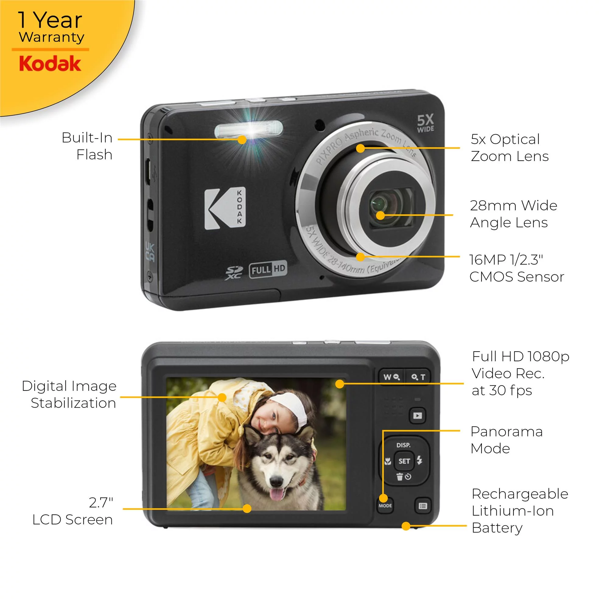 Kodak PIXPRO FZ55 Digital Camera (Black) + Accessories
