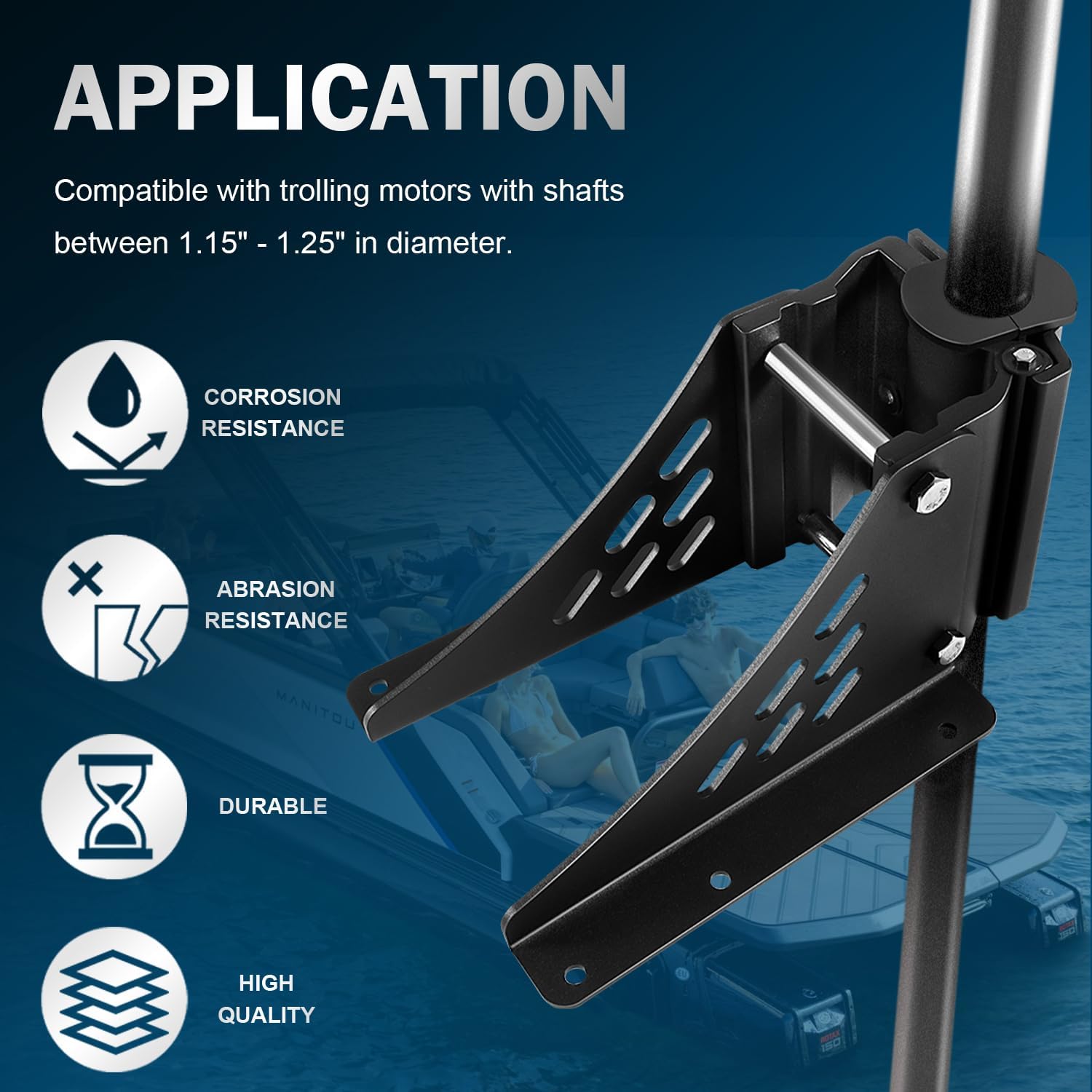 Universal Trolling Motor Deck Mount Replacement for Newport Vessels Pontoon Motor Bracket for Shafts Between 1.15" - 1.25" in Diameter