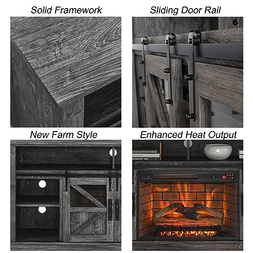 Fireplace TV Stand Cabinet,Wood LED Light Entertainment Center Electric Fireplace Heater for 400Sq.ft., Modern Farmhouse tv Console with Fireplace for TVs Up to 70", Home Living Room Decor