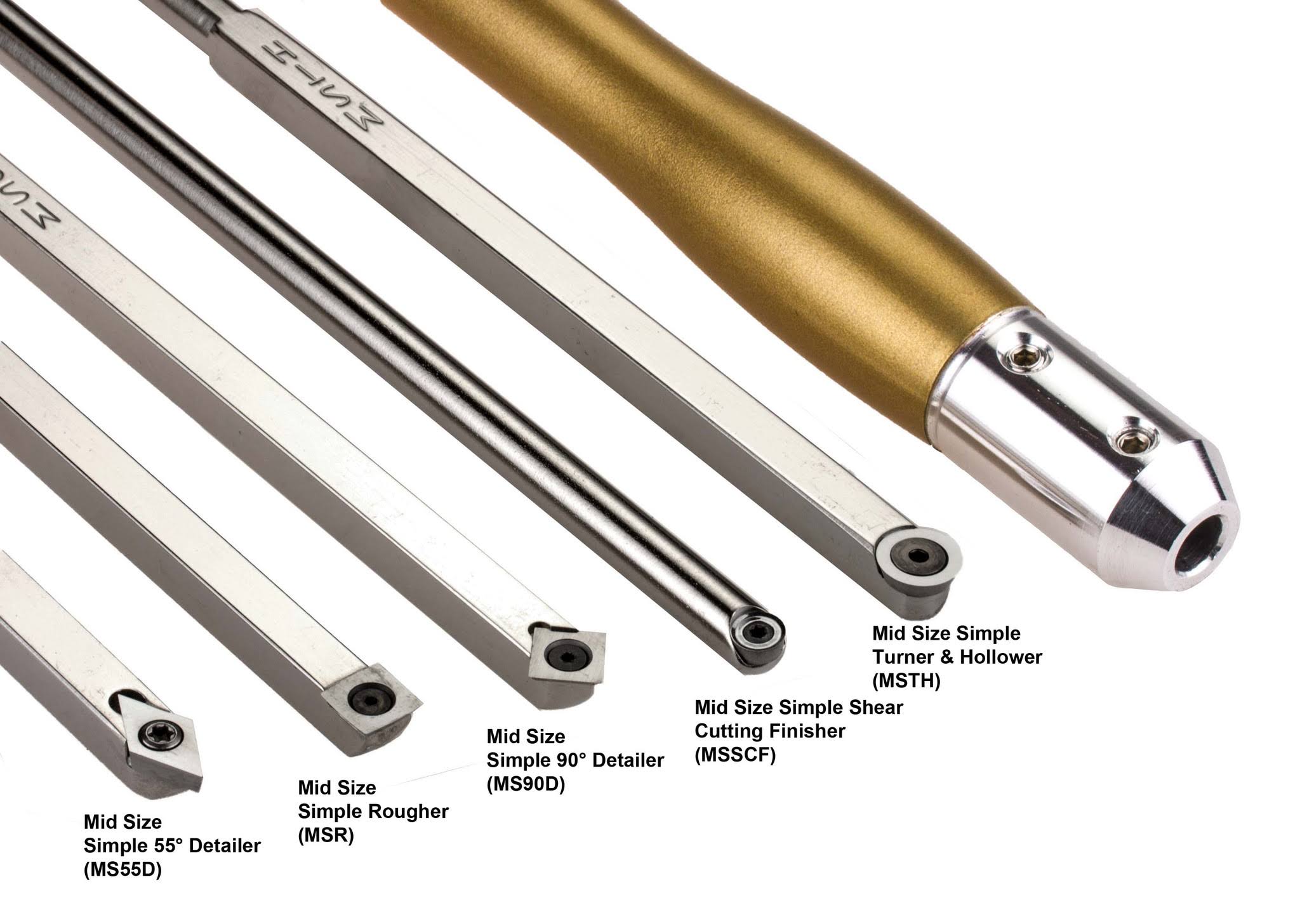 Mid Size Package of 5 Carbide Simple Woodturning Tools with Interchangeable Lathe Tool Handle
