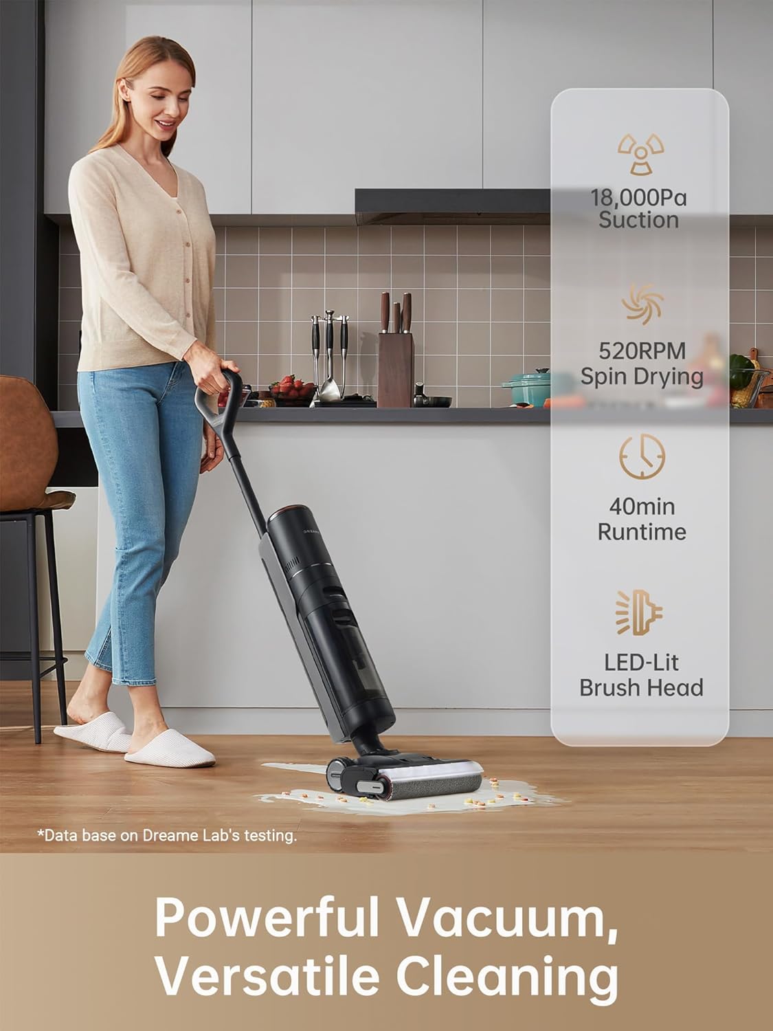 dreame H13 Pro Wet Dry Vacuum Cleaner, Smart Floor Cleaner Vacuum Mop for Hard Floors, 140°F Brush Wash, Hot Air & Dual Rotation Self-Cleaning, GlideWheel™ Power System, Great for Sticky Messes,