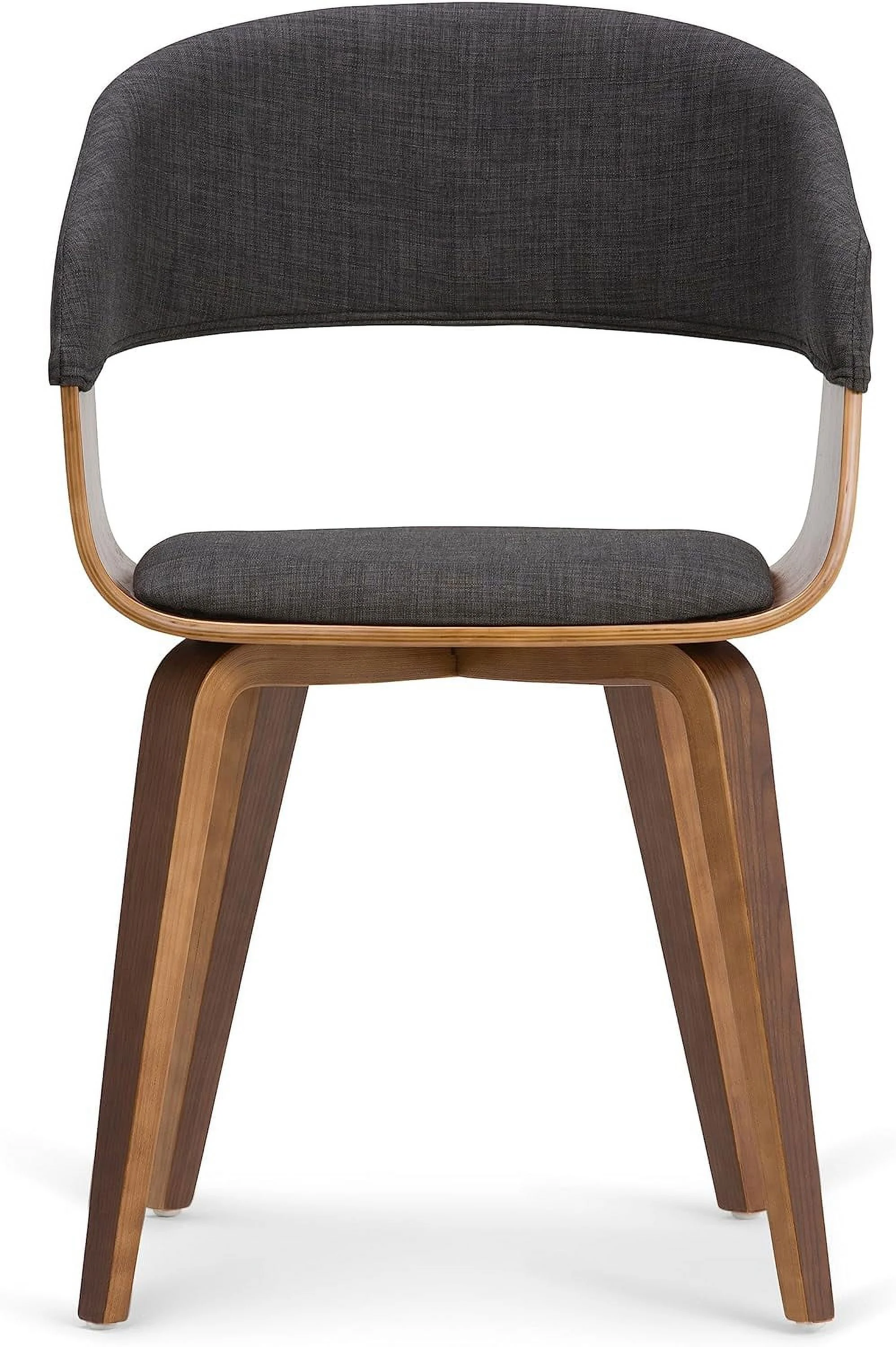 Lowell 17 Inch Century Modern Bentwood Dining Chair In Charcoal Grey Linen Look Fabric, For The Dining Room