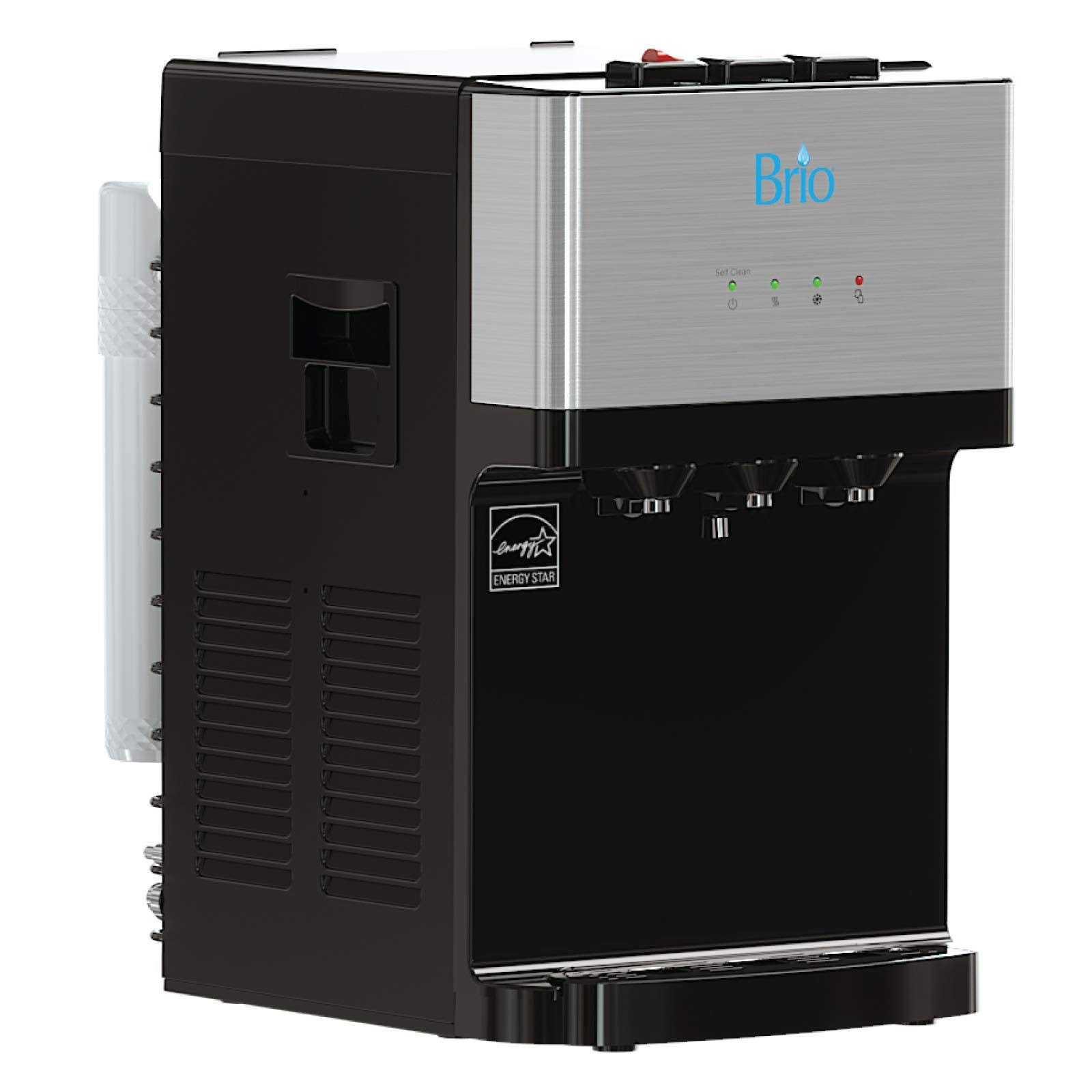 Brio Countertop Self Cleaning Bottleless Water Cooler Dispenser with Filtration - Hot Cold and Room Temperature Water. Free Extr
