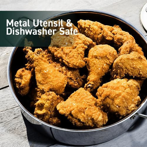 HexClad Hybrid Nonstick Deep Sauté Pan and Lid, Chicken Fryer, Dishwasher and Oven-Safe, Compatible with All Cooktops