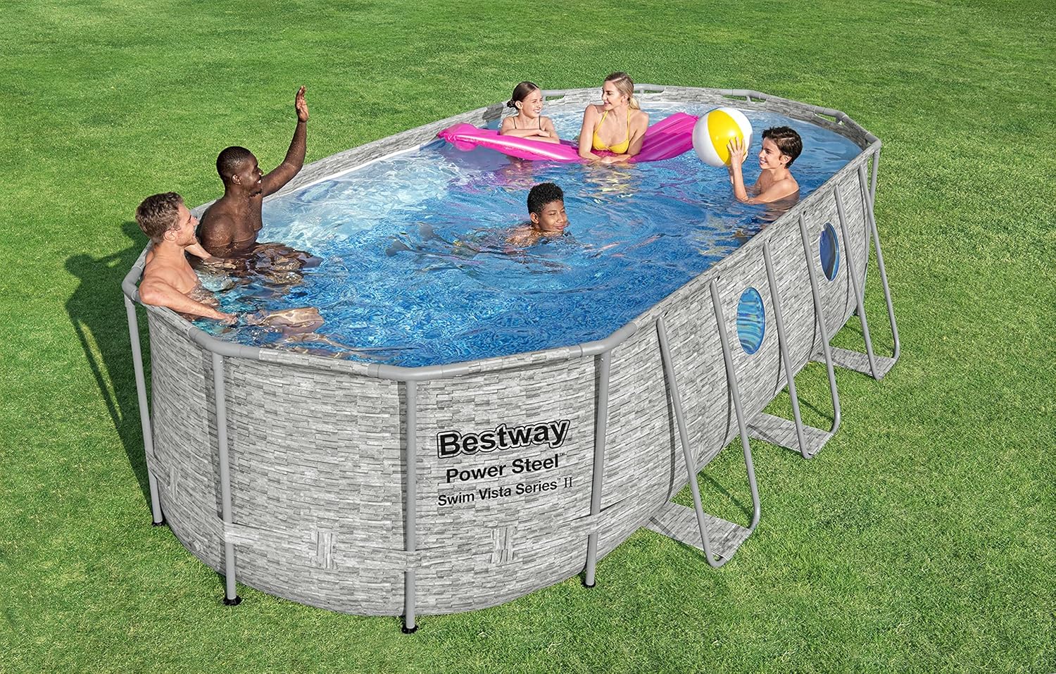 Bestway Power Steel Swim Vista Series Above Ground Pool Complete Set with Filter Pump 549 x 274 x 122 cm Stone Effect (Cream) Oval