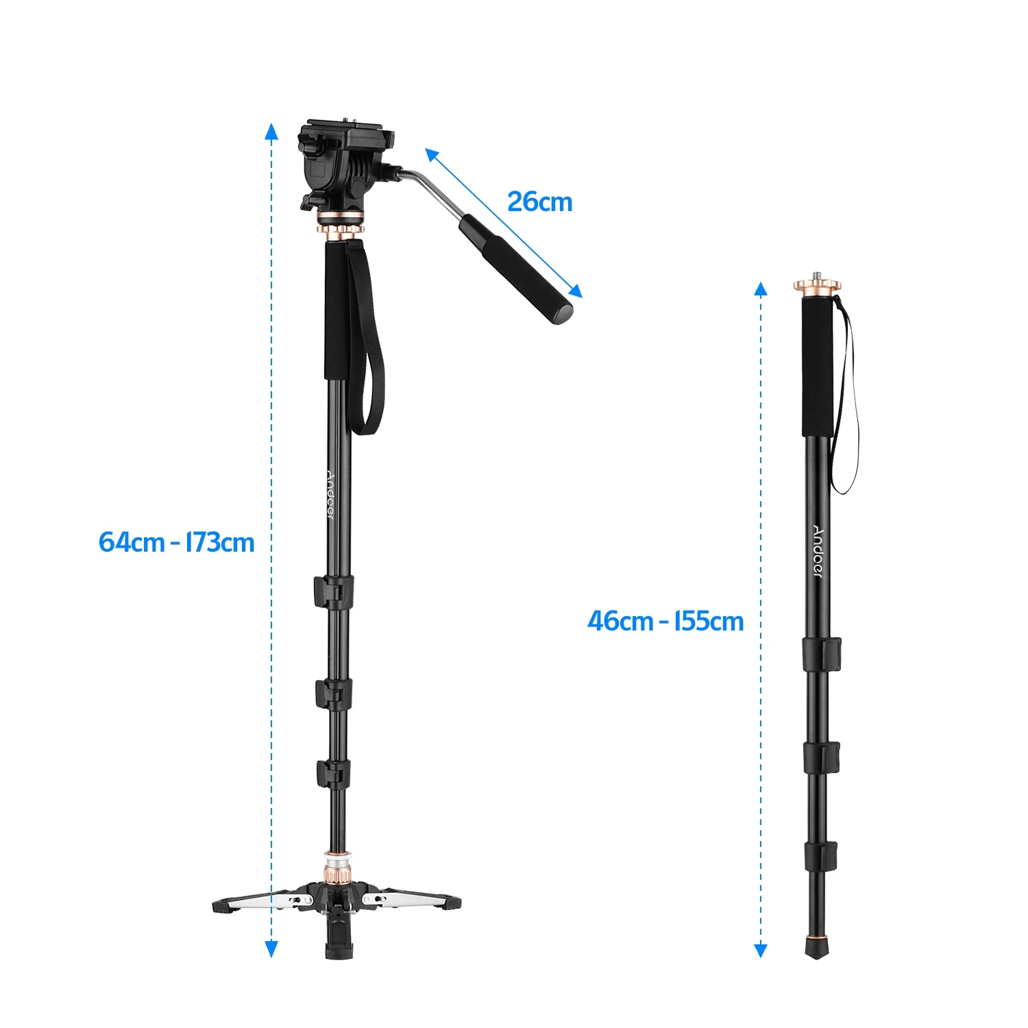 Suzicca 173cm68inch Photography Monopod Stand Aluminum Alloy 6kg Load Capacity with Detachable 3-Leg Tripod Base Pan Tilt Fluid Head Carry Bag Compatible with DSLR Cameras Camcorders