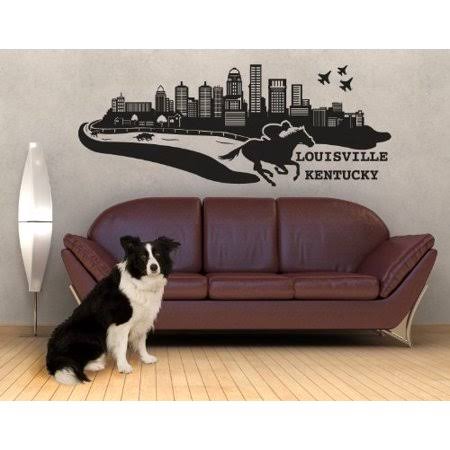Louisville City Skyline Wall Decal - Cityscape Wall Decal, Sticker, Mural Vinyl Art Home Decor - 4222 - Silver, 79in x 31in