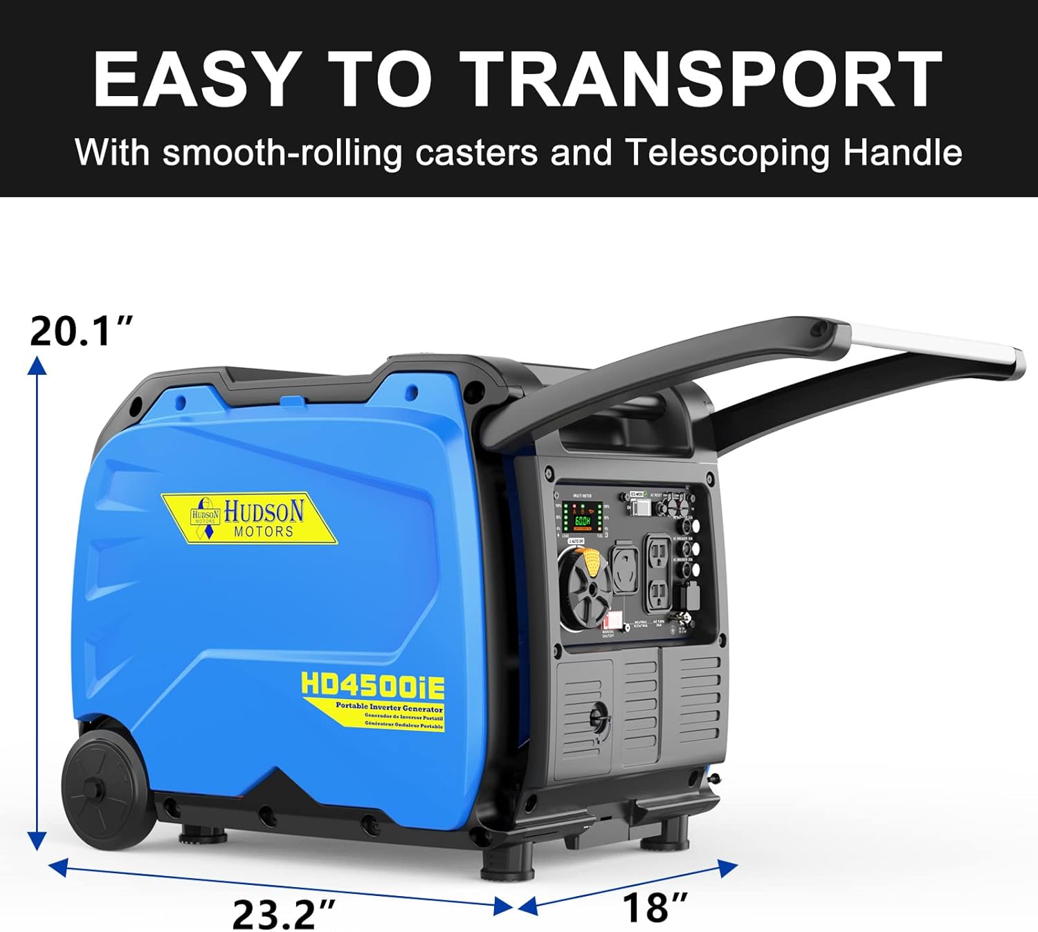 Hudson Motors 4500-Watt Super Quiet Portable Inverter Generator,with Electric Start & Fuel Shut Off & Eco-Mode Feature,EPA &CARB Compliant,Gas Powered Generators for Backup Home Use & Camping
