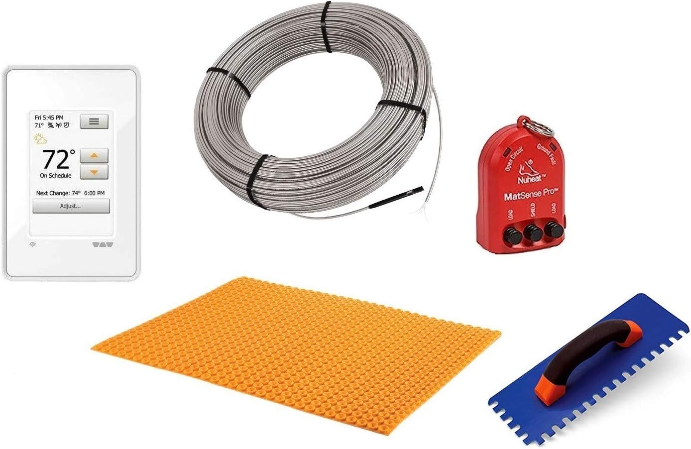 Schluter Ditra Performance Floor Heating Kit -64 Square Feet- Includes WiFi Touchscreen Programmable Thermostat, Heat Membrane, Heat Cable DHEHK12064, Safe Installation Tools