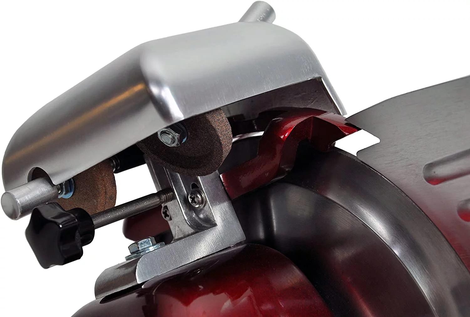 KWS MS-10XT Premium Commercial 320W Electric Meat Slicer 10-Inch in Red with Non-sticky Teflon Blade, Frozen Meat/ Deli Meat/ Cheese/ Food Slicer Low Noises Commercial and Home Use