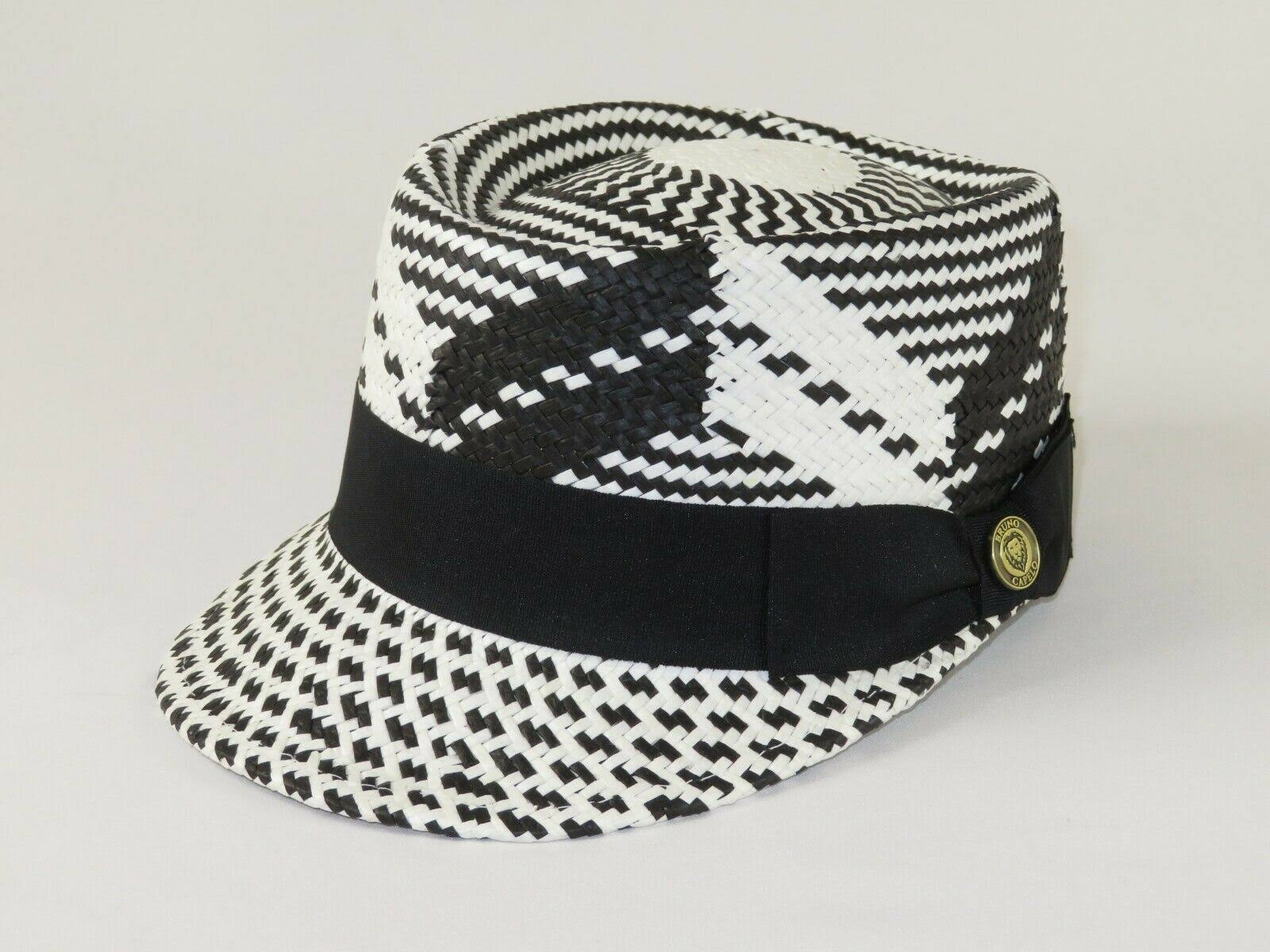 Men Summer Straw Hat Bruno Capelo Legionnaire Telescope Crown LG250 White Black, Men&s, Size: One Size