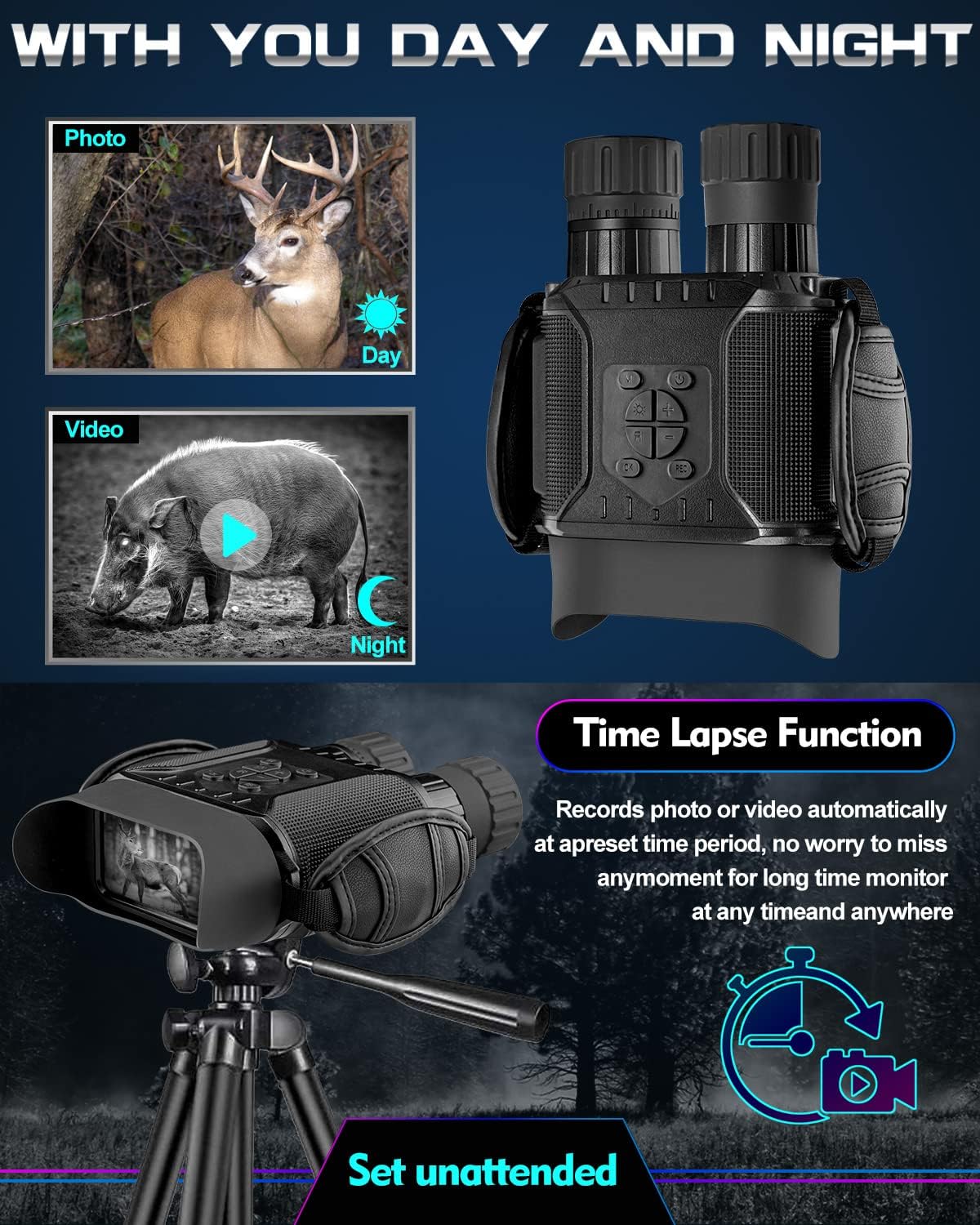 Nightiger Night Vision Goggles,Digital Infrared Night Vision Binoculars with 32GB Memory Card for Hunting