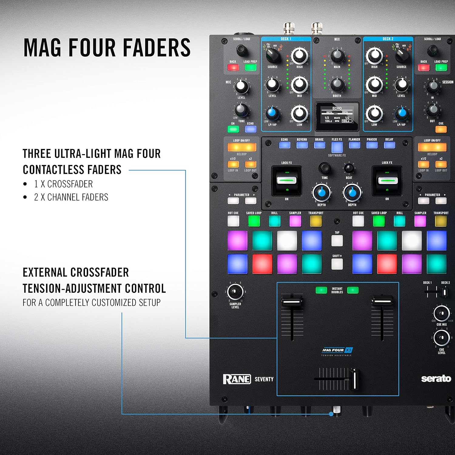 RANE DJ SEVENTY Serato Mixer Bundle with MPC Pads and Rane Twelve MKII Motorized Turntables