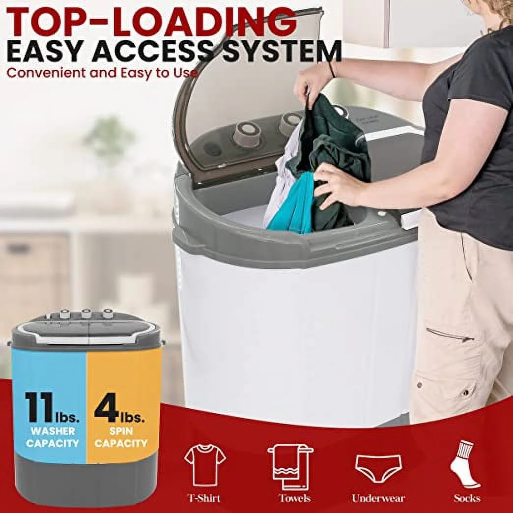 Pure Clean Compact Home Washer & Dryer, 2 in-1 Portable Mini Washing Machine.
