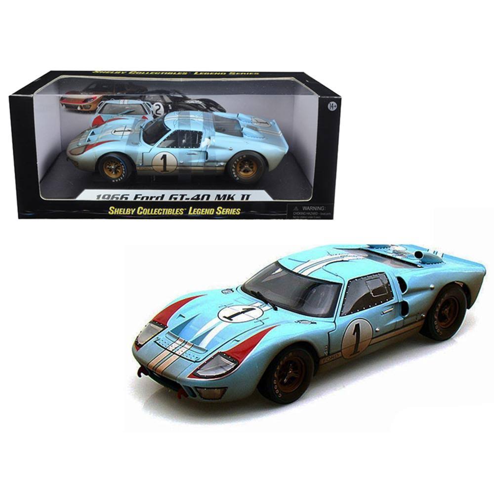 1966 Ford GT-40 MK II #1 Light Blue (Dirty Version) 1/18 Diecast Model Car by Shelby Collectibles