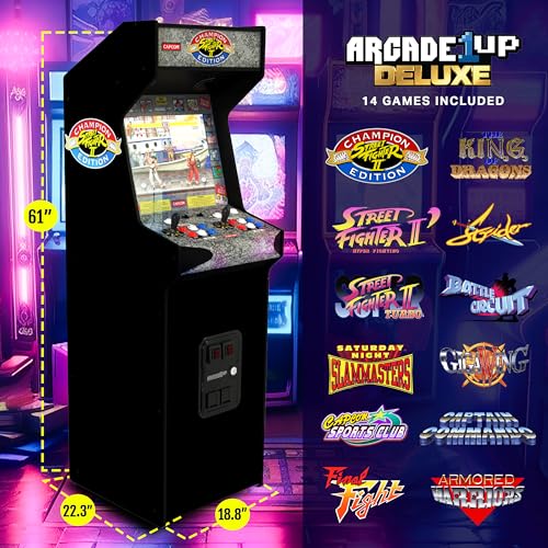 Arcade1Up Street Fighter II CE HS 5 Deluxe Arcade Machine, Compact 5' Tall Stand Up Cabinet with 14 Classic Games and 17" BOE Screen, Black