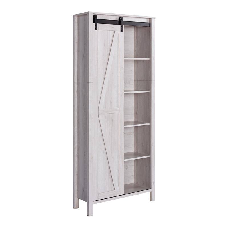 Furniture of America Kleva Transitional Wood Sliding Door Pantry in White Oak - IDI-202800