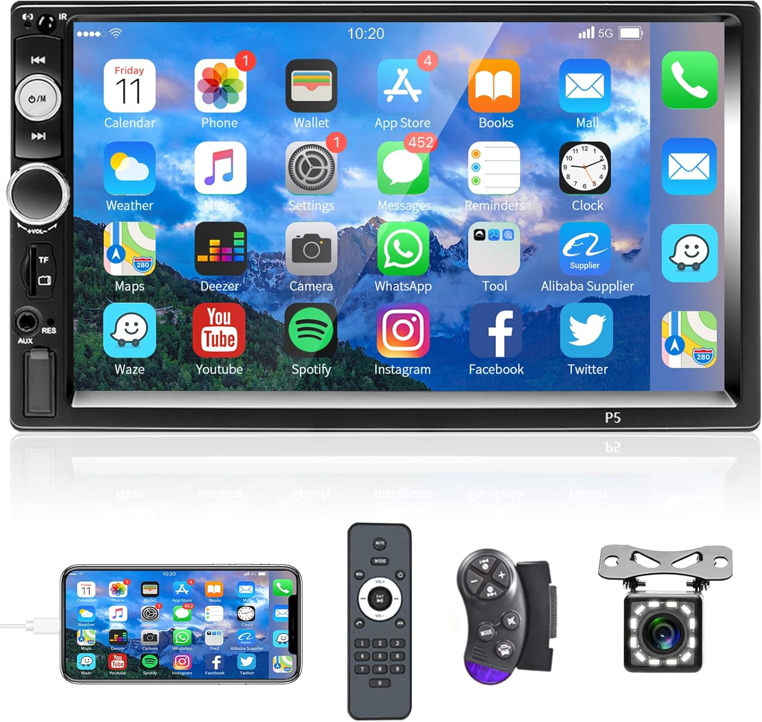 Double Din Touch Screen Car Stereo with Bluetooth and Backup Camera, Rimoody 7 inch Car Radio with FM Radio Mirror Link AUX USB SD Port Car Audio Receiver Steering Wheel Control