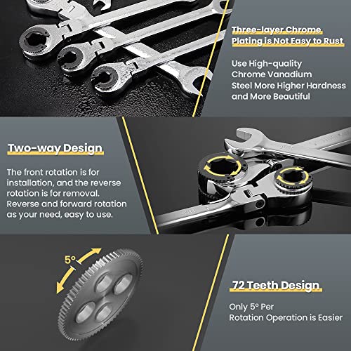 Anbull Ratcheting Wrench Set with Open Flex-head, 12PCS Metric (8-19mm) Combination Spanner with 72 Teeth, 180° Flex-head Tubing Ratchet Wrench Set
