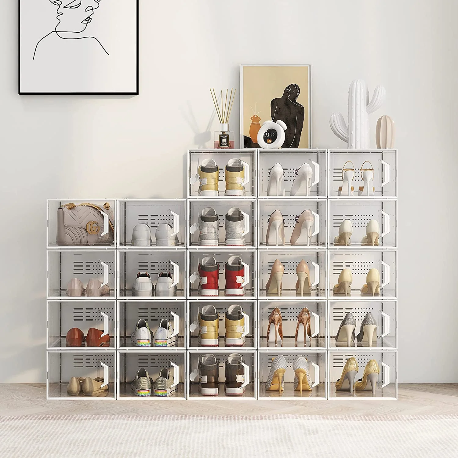 X-Large  Shoe Storage Box 12 Pack for Closet, Entryway, Under Bed - Stackable &amp; Breathable