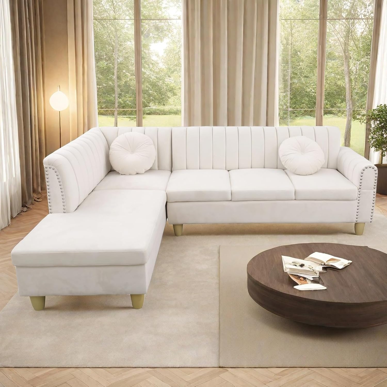 Sofa Modern Sectional Living Room, Bedroom, Office, Beige L Shaped Couch