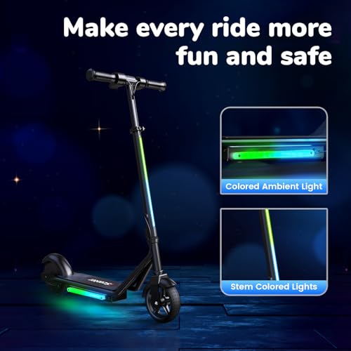 iScooter IK3/IK3Pro Electric Scooter for Kids Ages 6-12, 150W Motor, LED Display, 3 speeds Adjustable,3 Adjustable Heights(IK3Pro),Colorful Lights, Double Brake,Magnetic Charging