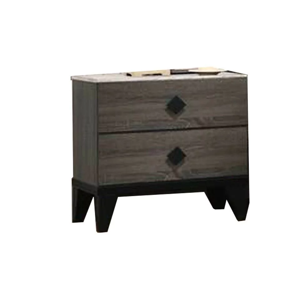 Queen Size Bed And 2x Nightstands Gray Finish Transitional Style Wooden Bedroom Tufted Headboard Bedframe 3pc Furniture Set