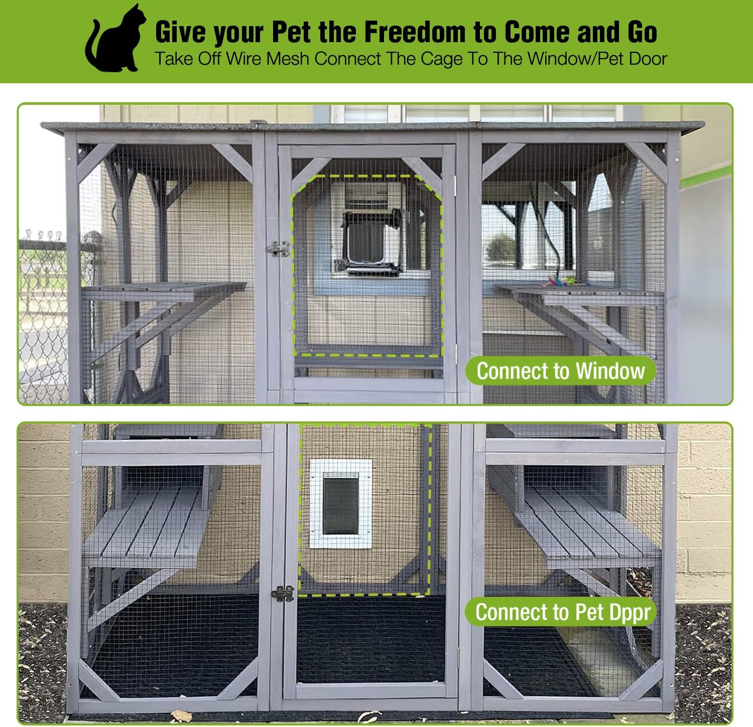 Gutinneen Catio Large Cat House Outdoor Walk in Outdoor Cat Enclosure Indoor Cage Kitty Condo Playpen with Door, Platform & Small House 71" L…