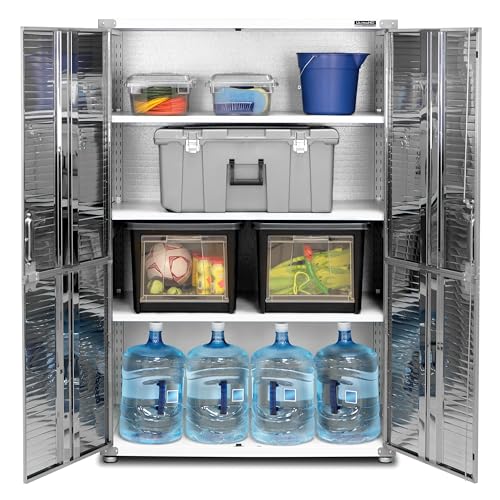 Seville Classics UltraHD Solid Steel Lockable Metal Storage Cabinet Locker Organizer, w/Adjustable Shelves for Garage, Warehouse, Office, Classroom, Granite, 48" W x 24" D x 72" H