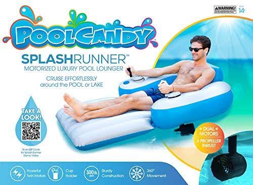 PoolCandy Splash Runner Motorized Swimming Pool Lounger - Grey with Turquoise