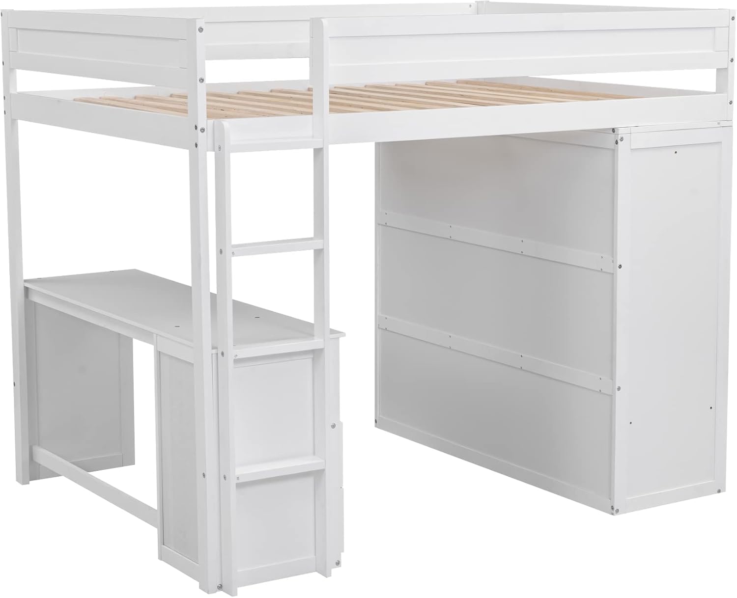Harper & Bright Designs Full Loft Bed with Wardrobe and Desk, Wood Size with Storage Drawers and Cabinet for Girls Boys Teens,No Box Spring Needed,White (Cabinet),Full(Desk+Wardrobe+Drawers)